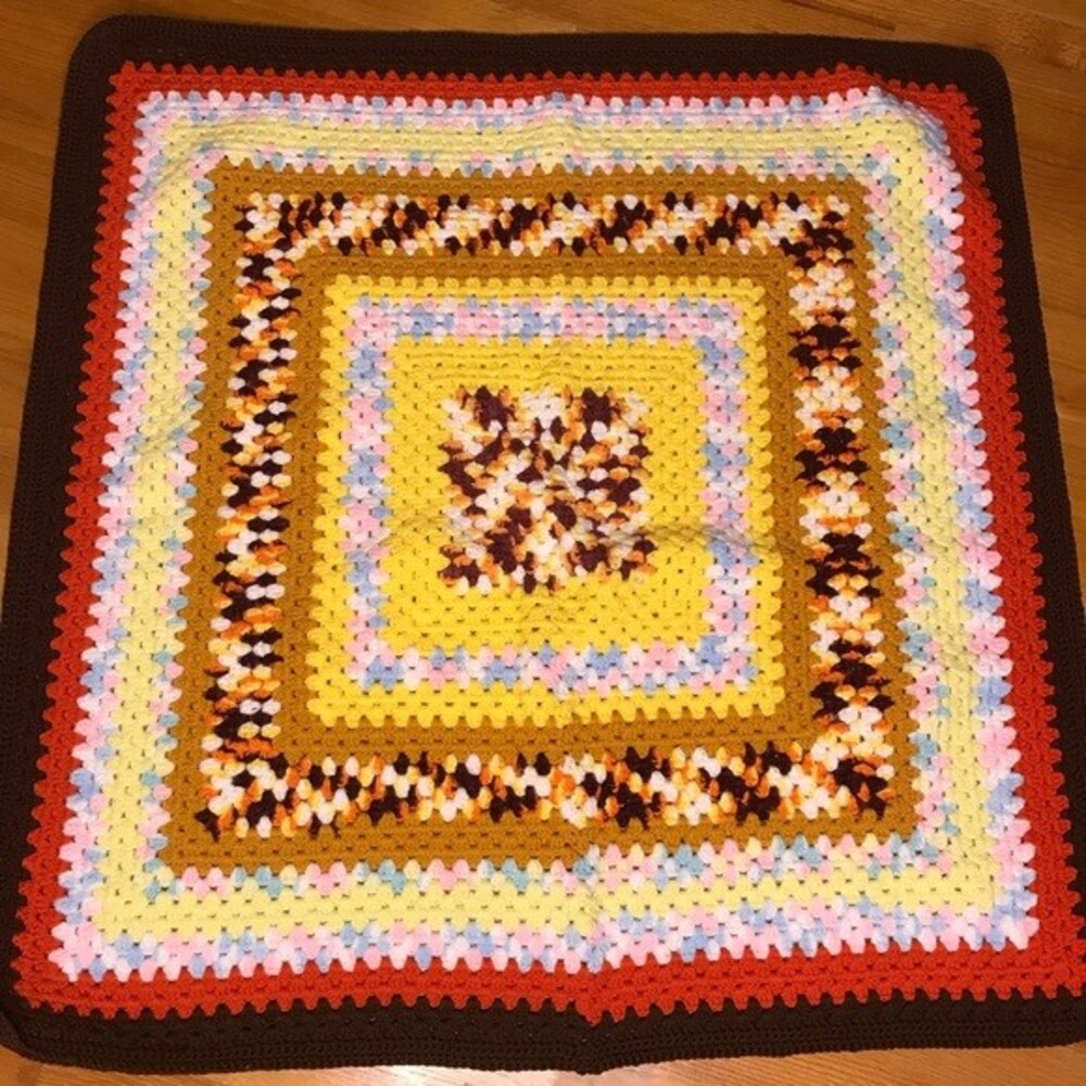 Vintage Throw Blanket Handcrafted Multi Color Granny Square Crochet Afghan Retro
